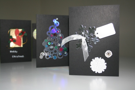 Three handmade Christmas cards